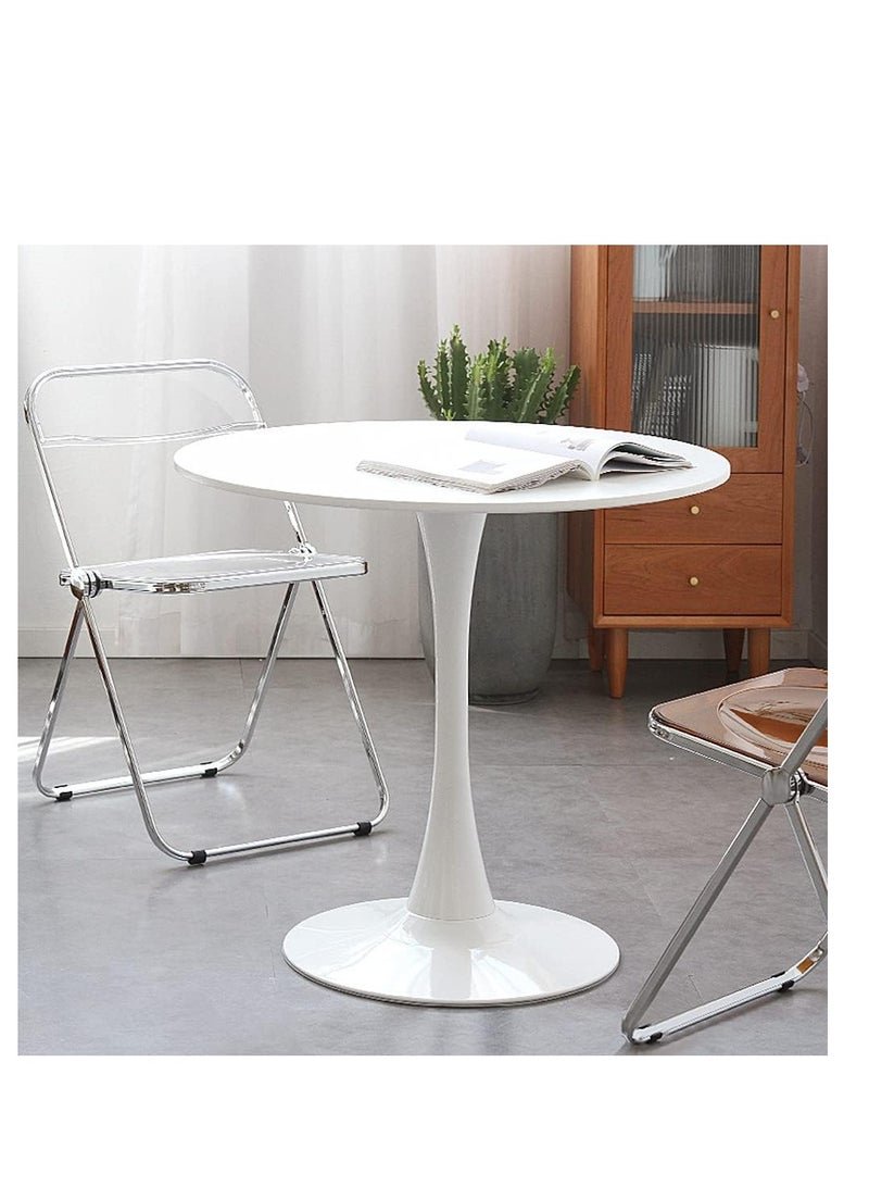 Round Modern Style Solid Wood Dining Table Dining Furniture with Tulip Base, Small Table for Office Small Coffee Table for 2, White, 23.6" W