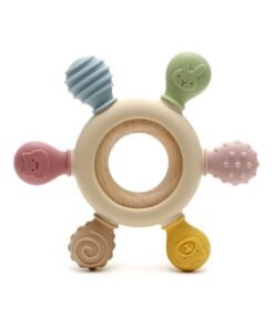 Twisoo Baby Teething Toys - Silicone Rudder Toy with Wooden Rings for Soothing Teething Pain Relief - Shower Gift for lnfants & Toddlers 3+ Months ( Cream )