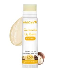 WishCare Ceramide Lip Balm with SPF 50 PA+++ | Natural Lip Lightening Balm with Ceramides, Kojic Acid, Niacinamide & Cocoa Butter | Protects & Lightens Pigmented Lips | Sun Protection Lip Care
