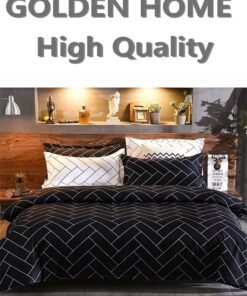 GOLDEN HOME 6 Piece King/Queen/Single Size, Striped Pattern Duvet Cover Set. Set Includes 1 Comforter Cover, 1 Fitted Bedsheet,4 Pillowcases