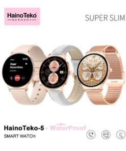 Haino Teko Super Slim Smart Watch for Ladies | Round Shape AMOLED Display, Waterproof, AI Voice Assistance, 3 Pairs of Straps, Fitness Tracker, Heart Rate Monitor, Stylish Design
