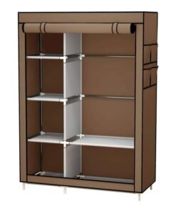 Roman Gifts Portable Canvas Fabric Wardrobe Organizer Brown 105x170x45cm