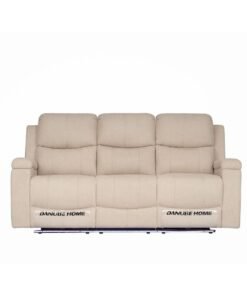 DANUBE HOME Paladin 3-Seater Fabric Recliner Sofa with LED Lights & Cup Holders - Beige - Comfortable Reclining Furniture for Living Room