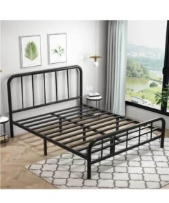Alternative view of XiuWoo Thickening and Installation-free Bed Frame with Headboard and Footboard, Metal Platform Double Bed Bed Frame, All Metal Slats Support, Under Bed Storage, No Box Spring Needed, Noise-Free Bed Frame Black 150*200cm