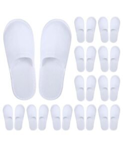 LIMOS 12 Pairs of Disposable Fluffy Closed-Toe Spa Slippers for Hotel, Home, and Guest Use