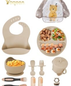 Yaqeen Infant-guided weaning feeding supplies Baby feeding set | Sucking silicone baby bowl-self-eating utensils set | bib | clothing bib | finger toothbrush | baby spoon set | plate set | 13-piece set