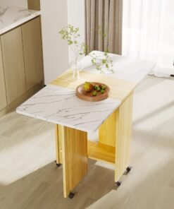 Folding Dining Table Drop Leaf Table with 6 Wheels, Kitchen Table with 2-Layer Storage Shelves, Multifunctional Extension Space Saving Dinner Table for Bedroom Dining Room Home