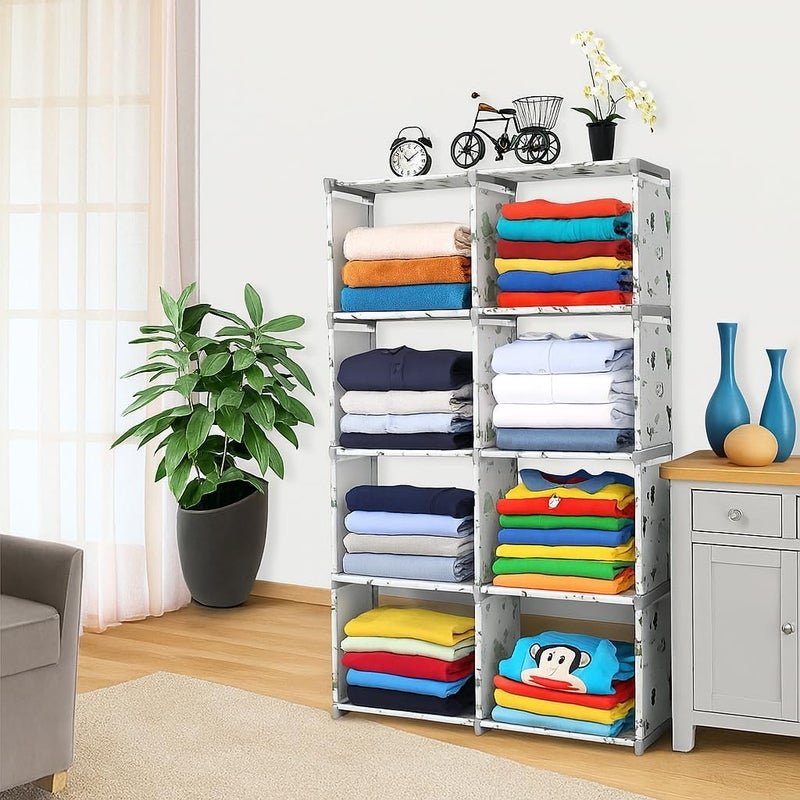 YouCopia Collapsible Wardrobe 8 Shelves Storage Clothes Storage Rack Quick Wardrobe/Cabinet/Multipurpose Storage Rack, Foldable, Collapsible Fabric Organizer for Home Office (Animal White)