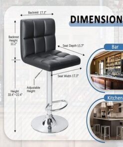 Alternative view of Bar Stools, Adjustable PU Leather Swivel Bar stools, Modern Counter Stools with Back and Footrest, Counter Height Bar stools for Bar, Kitchen and Dining Room(Black,YK-9109)