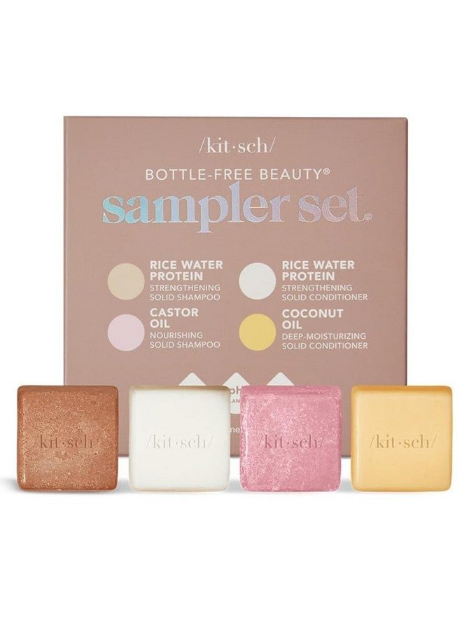 Kitsch 4pc Sampler Solid Shampoo and Conditioner Bar Set - Rice Bar Shampoo and Conditioner Bar, Growth, Castor Oil Shampoo Bar & Coconut Oil Deep-Moisturizing Hair Conditioner Bar, Zero Waste
