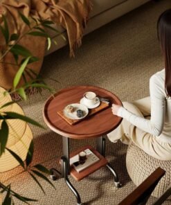 XiuWoo Vintage Rolling Side Table with Storage Mobile Square End Table on Wheels for Living Room, Sofa, Couch, Coffee Cart Industrial Retro Tea Cart for Home, Office, and Kitchen