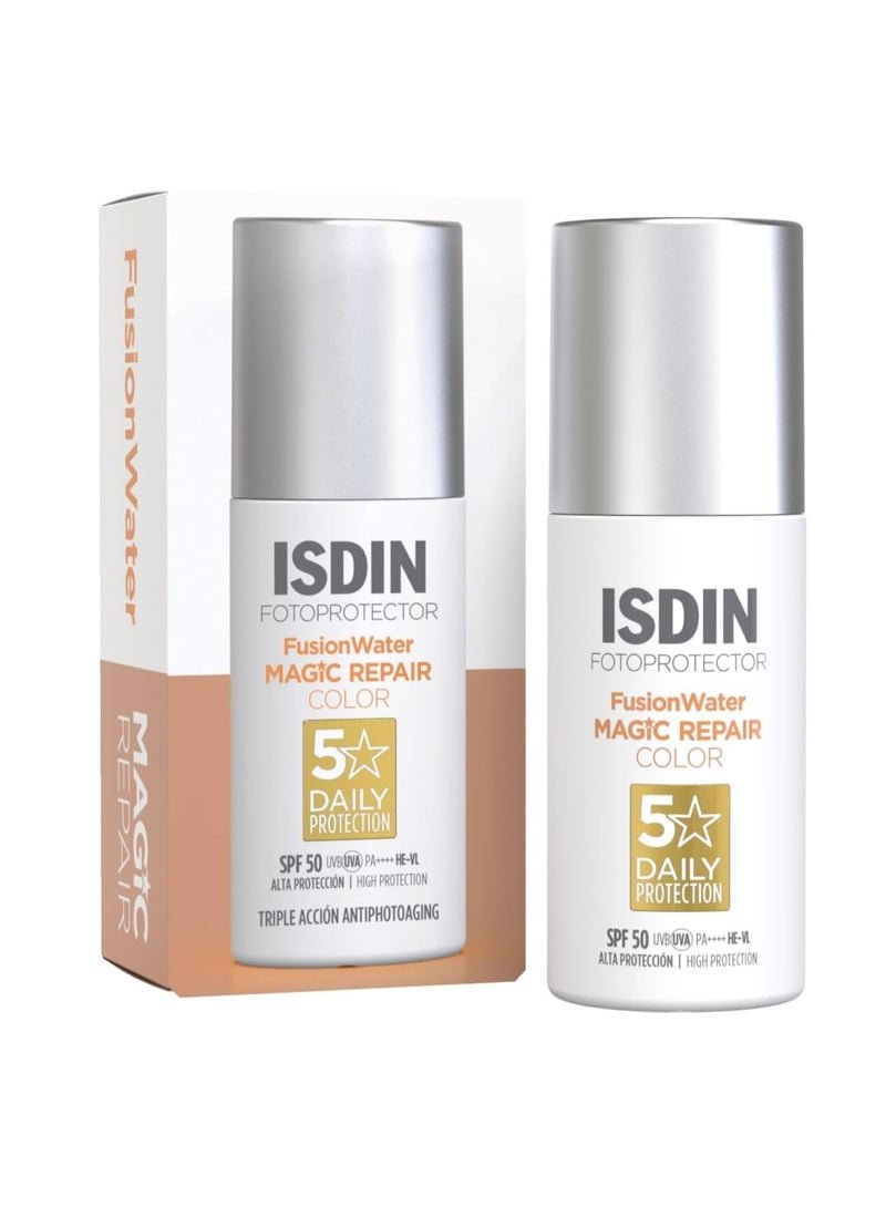 ISDIN Foto Ultra Age Repair Color Fusion Water SPF 50 Tinted facial sunscreen Triple anti aging action Natural coverage 50 ml