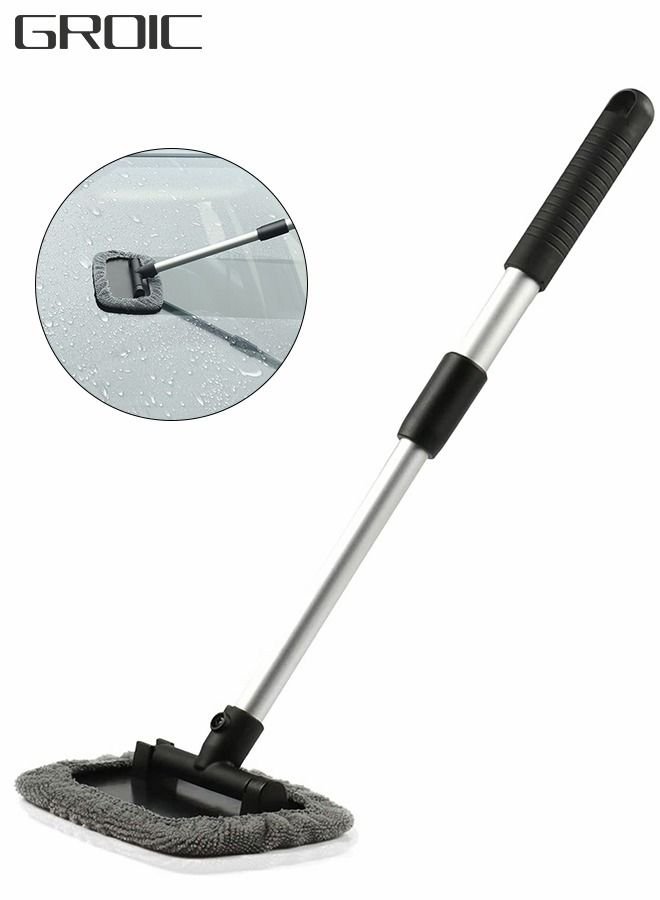 GROIC Windshield Cleaning Tool, Microfiber Car Window Cleaner with 2 Reusable Washable Microfiber Pads and Extendable Handle Auto Inside Glass Wiper Kit, Car Window Cleaner