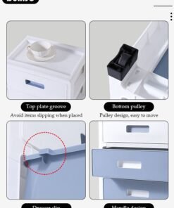 DUNISO 3 Layer Drawer Storage Cabinet with Wheels, Toys Storage Box, Office Desk Storage Box, Drawer Storage Bins for Clothes and Toys, Dust-proof Clothes Storage Cabinet Rack for Living Room, Bathroom, kitchen, Bedroom