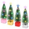 Chielor Mini Christmas Tree with Lights, 4 Pack Christmas Small Christmas Tree, Christmas Village Trees with String Light for Christmas Decorations Indoor Xmas Holiday Party Table, Christmas Craft