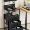 Yanara Night Stand with LED Lights, Bedroom Nightstands with Power Outlet and Type C Port, Bed End Tables with 3 Fabric Drawers, Matching Bedside Tables with Hooks and Shelves, Black