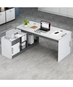 NKX L Shaped Computer Desk with Integrated Bookshelf Study Table for Home Office and Student Bedroom Corner 140 cm