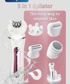 Yaqeen 5-in-1 Electric Shaver For Women Wet And Dry Use IPX7 Waterproof Hair Removal Device with 90min Cordless Use Includes Shaving/Epilating/Trimming/Exfoliating Heads Trimmer For Face Legs and Underarms