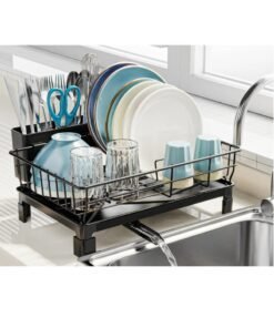 ZIMNEST Small Dish Drying Rack in Sink - Kitchen Counter Dish Rack for RV Small Kitchen, 14.9" x 10.1" Dish Drainer with Drainboard, Utensil Holder, Dish Holder for Sink, Black