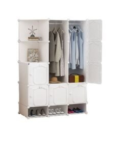 Cool Baby COOLBABY Household Wardrobe,Storage Organiser For Bags,Toys,Shoes,Bedroom,Rental room,Modern Cloth Wardrobe,10 Doors 2 Hanging,Shoes Lattice,White