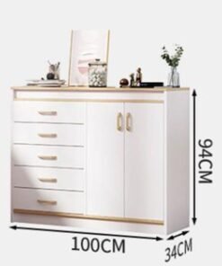 Alternative view of Chest of Drawers, Wooden Storage Cabinet with 5 Drawers and 2 Doors for Household Items and kitchenware, Modern Drawer Storage Cabinet for Living Room Dining Room and Bedroom(White,DG100)
