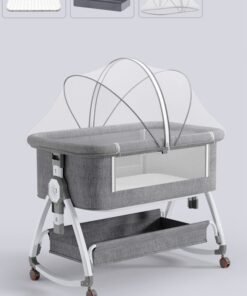 ZCM-HAPPY Portable and Foldable Baby Bed with Adjustable Height - High Carbon Steel Baby Cradle Bed with Mosquito Net and Anti Spill Milk Design