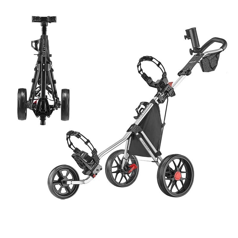Caddytek CaddyLite 11.5 V3 3 Wheel Golf Push Cart - SuperLite Deluxe, Lightweight, Easy To Fold Caddy Cart Pushcart, Silver, 53.5 x 27 x 45"