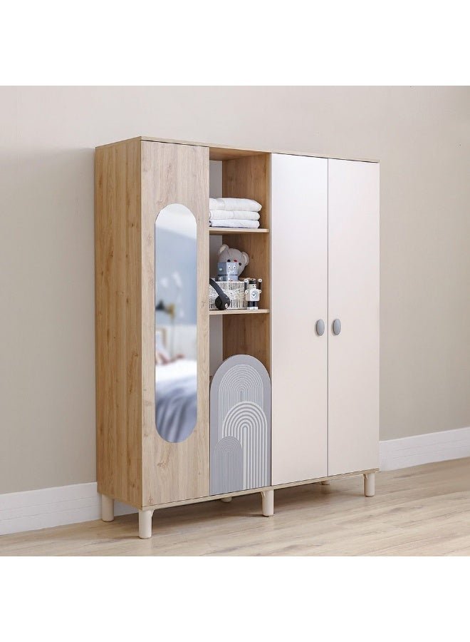 DANUBE HOME Zeta 4-Door Swing Door Wardrobe with Mirror & Open Shelves - Offwhite & Grey Engineered Wood Storage Solution for Bedroom - Size: L160xW50xH119.6cm - Stylish Wardrobes