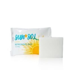 world amenities Sun + Sol Bulk Refreshing Soap Bar With Warm Coconut & Vanilla Fragrances Sachet Wrapped Travel Size Toiletries Mini Hotel Amenities 1 Oz 100 Count