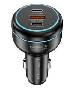 Faster Power Torque 230W Car Charger- 3 Ports USB Car Charger PD45W, QC45W, PD140W- Fast Charging Triple Power Delivery USB-A Output 45W, USB-C Outputs 45W & 140W, Heat Resistant, Surge Protection 100W PD Included Compatible iphones, MacBooks & Androids, Travel Essential Super Fast Mobile Phone Adapter