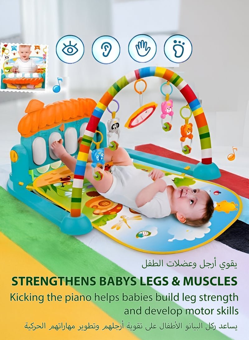 Toshionics Baby’s Fitness Piano with Bright Lights Hanging Rustle Toys and Musical Keyboard Piano Baby Infant Kids Small Children Feeding Crawling Play Mat Piano Toy Fitness Device Baby Kick and Play Mat Gym and Fitness Rack Musical Baby Toy for 3, 4, 5, 6, 7, 8, 9, 10, 11, and 12 Months Ages