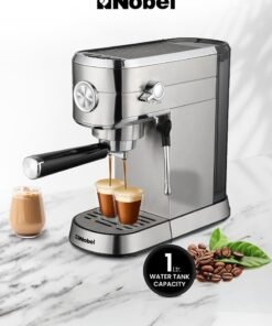 Nobel Coffee Machine 15-Bar Professional Pressure, 1L Detachable Water Tank, Cappuccino Frothing Function, Fast Heating Thermo Block System 1 L 1250 W NCM15 Silver