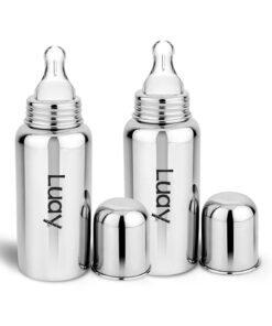 LUAY Baby Steel Feeding Bottle 250ml | Baby Milk Bottle with Advanced Anti Colic Valve, BPA Free, Soft Silicone Teat, Wide Neck for Babies/Infants/Newborns Pack of 2 of 0-2 Years