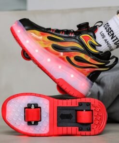 Cheap Hot Wheels heelloo shoes for children girls four-wheel illuminated roller skates for boys and students eight-wheel skates 4 wheel invisible b815 black and red