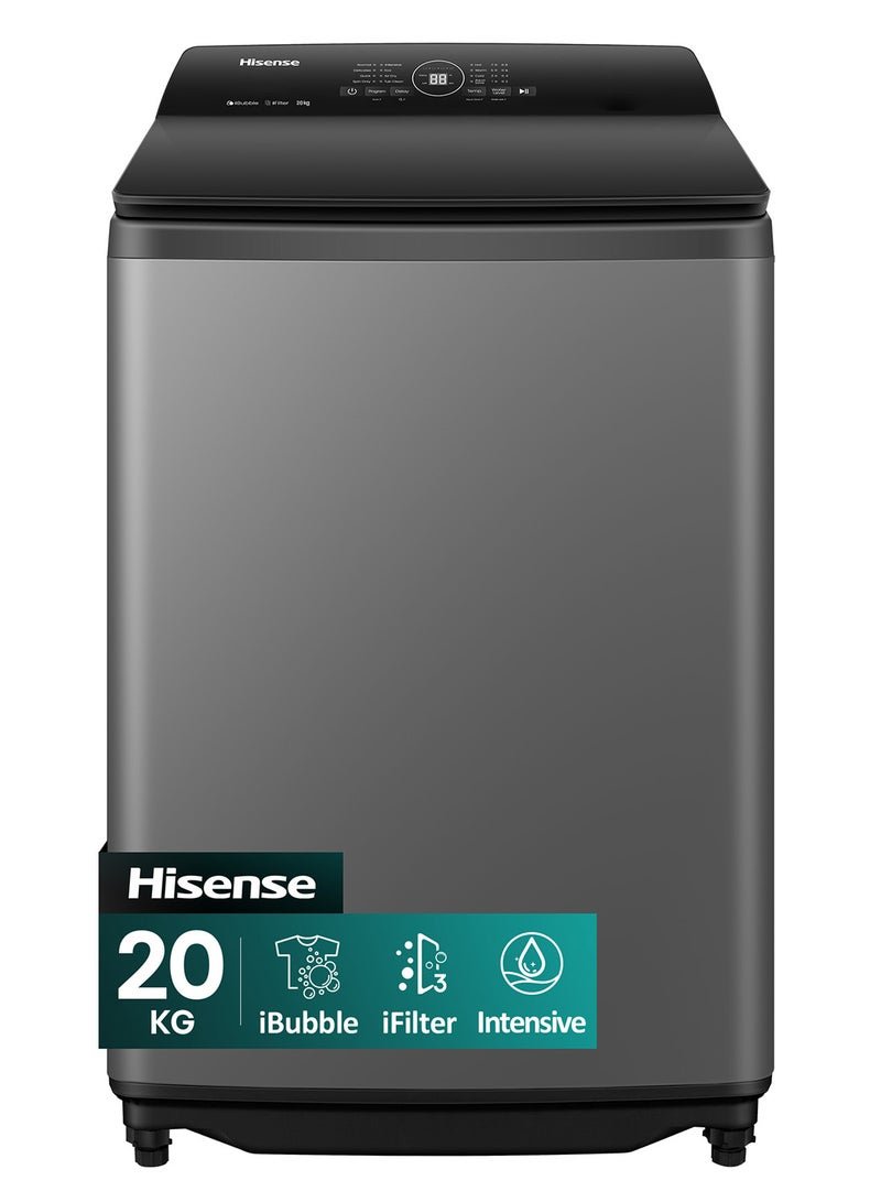 Hisense Top Load Washing Machine iBubble, iFilter, Aqua Save, Intensive, Soft Closing Lid+, Soak, Air Dry, Auto Restart - WT3I2023UT Titanium Gray