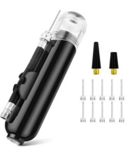 Ball Pump, 1pcs Portable Dual Action Air Pump Manual Sports Basketball Soccer Volleyball Ball Inflator Pump with Needles and 10pcs Nozzles, 6inch, Black