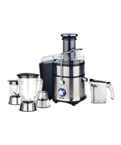 GEEPAS 4-in-1 Juicer & Blender - Compact Electric Blender, Juicer, Chopper & Grinder | 2-Speed Pulse Function With LED Light for Ice Crusher, Powerful Versatile & Compact, Stainless Steel Blades 800 W GSB5451 Silver/Black