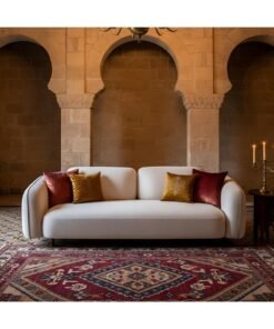 DANUBE HOME Floransa 3 Seater Fabric Sofa | Modern Design Three Seat Sofas | Comfortable Living Room Furniture L235xW100xH76cm - Light Beige