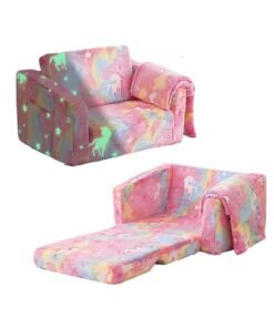 Glow in The Dark Extra Soft Open Couch 2-in-1 Toddler Soft Couch Fold Out Glow in Dark Convertible Plush Foam Chair Star Glow in The Dark Toddler Couch for Playroom Bedroom