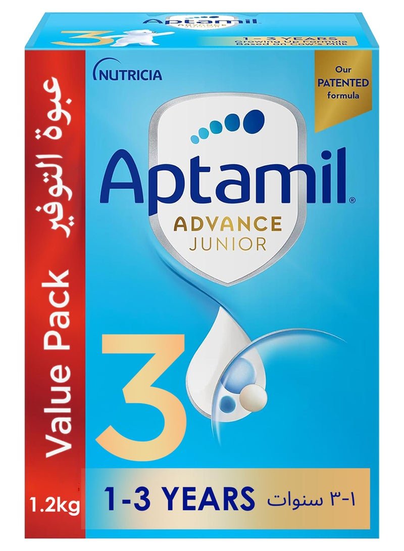 Aptamil Advance Junior 3 Growing Up Formula Milk From 1-3 Years, Big Value Pack 1200grams
