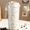 CoolRabbie Travel Coffee Mug,Large Capacity Tumbler with Lid and Straw Stainless steel Coffee Thermo,Double Wall Vacuum Insulated Travel Coffee Mug (White(Lily of the valley)
