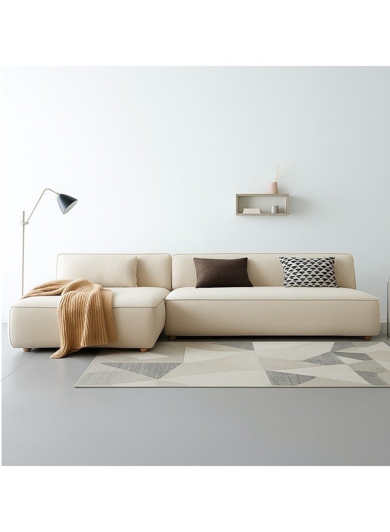 Al Zakharef Furniture Clarissa 3-Seater Luxury L-Shape Velvet Sofa with Free Pillows, Premium Wooden Frame, High-Density Seating Foam, Modern Corner Couch for Living Room Size L270 × W180 cm, Colour Cream