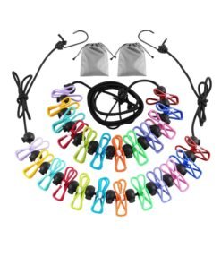 2 Pack Camping Clothesline Portable 12 Clothespins, Camping Accessories Travel Clothesline for Outdoor Indoor, Retractable Clothes Line Elastic Clothesline for Camper Hotel Room