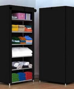 BONTEC Portable Collapsible Wardrobe for Clothes Storage – Foldable Cloth Organizer Cupboard with Shelves for Bedroom & Home (Durable, Space Saving Design) (Black)