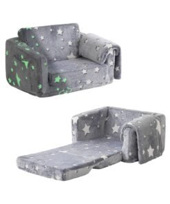 Glow in The Dark Extra Soft Open Couch 2-in-1 Toddler Soft Couch Fold Out Glow in Dark Convertible Plush Foam Chair Star Glow in The Dark Toddler Couch for Playroom Bedroom