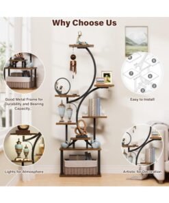 Alternative view of Bookshelf with Lights - 8 Tier Lighted Bookcase, Multifunctional 8-Layer Storage Shelf Display Rack for Collectibles, S-Shaped Ladder Plant Stand Flower Rack, Modern Narrow Multilayer Storage Bookshelf for Bedroom Living Room Home Office（ZWJ002）