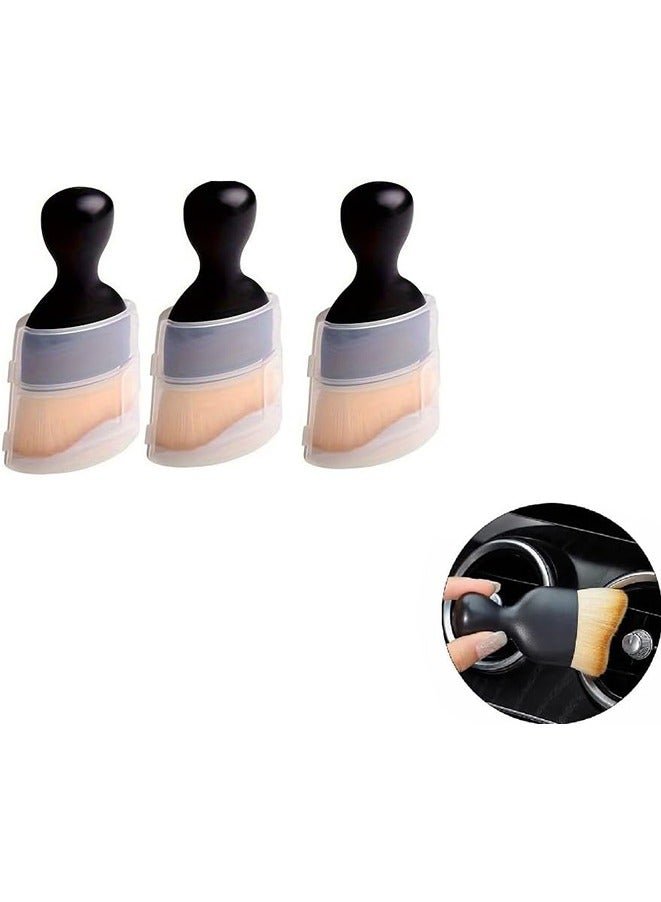 3Pcs Car Interior Cleaning Tool Brush with Cover Car Detailing Brushes Auto Interior Soft Hair Removal Brush Car Brush Car Cleaning Brush