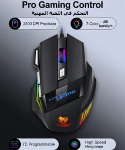 T-WOLF Gaming mouse wired mouse high-performance 2400dpi 7D wired gaming mouse, equipped with 7-color led backlight and 3D style, suitable for gamers and laptops, high-performance mouse