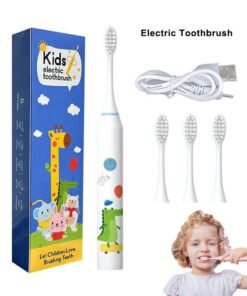 Super ZYouth Kids Electric Toothbrush With 4 Replacement Heads USB Rechargeable ToothBrush IPX7 Waterproof Cartoon Power Toothbrush Green dinosaur