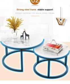 JOGAMS Nesting Coffee Table Round Center Table Set of 2 Modern Sofa Side Table Service Table with Metal Legs for Living Room Balcony and Corner - Image 3